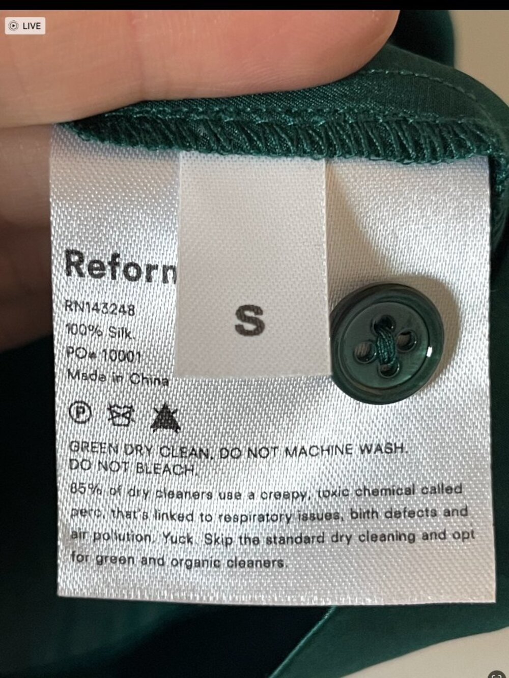 Reformation 100% Silk Emerald Green top // Small - Picture 4 of 5